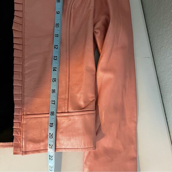 VTG Arella Leather and Sportswear Pink Coral Leather Open Front Jacket Small EUC - Picture 12 of 13